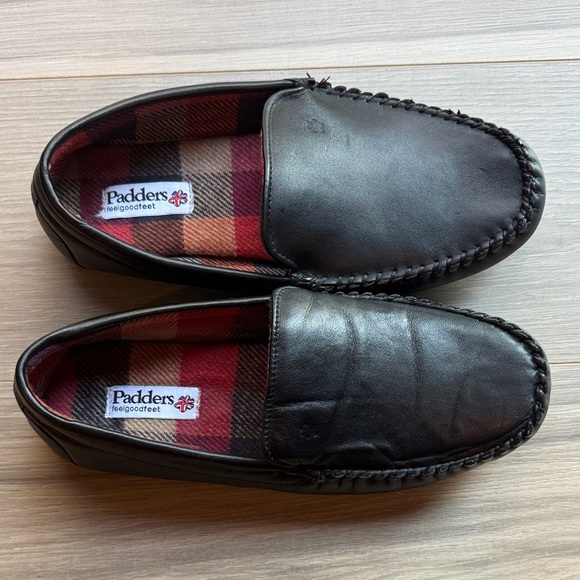 Padders Men's Black Leather Marino Slippers Size 9 - Picture 1 of 4